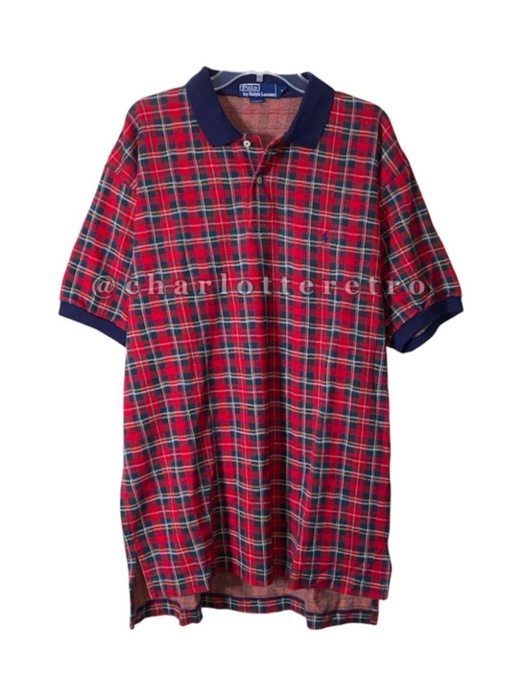 vtg Polo Ralph Lauren • Tartan Plaid Knit Polo Shirt